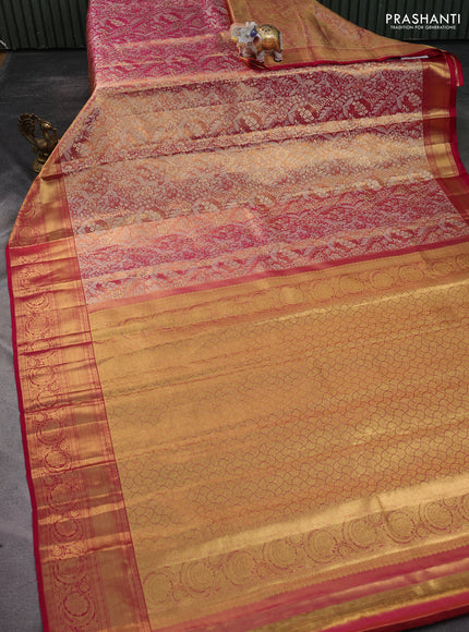 Pure kanchipuram tissue silk saree dual shade of pink with allover zari woven brocade weaves and zari woven border
