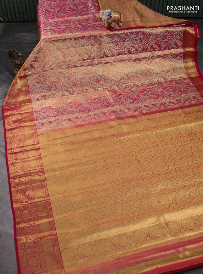 Pure kanchipuram tissue silk saree dual shade of pink with allover zari woven brocade weaves and zari woven border