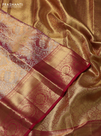Pure kanchipuram tissue silk saree dual shade of pink with allover zari woven brocade weaves and zari woven border