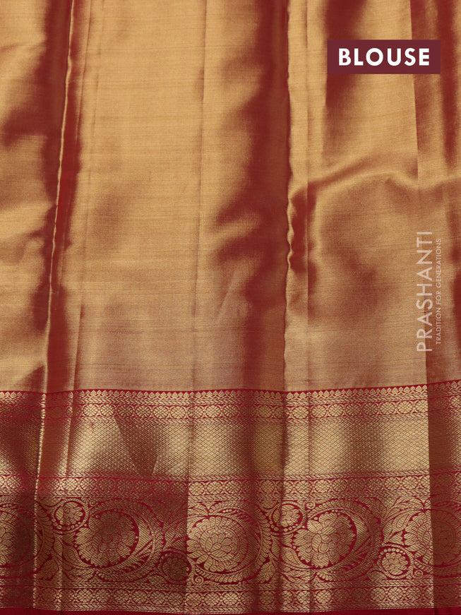 Pure kanchipuram tissue silk saree dual shade of pink with allover zari woven brocade weaves and zari woven border