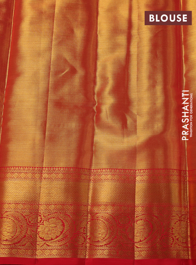 Pure kanchipuram tissue silk saree gold and red with allover zari woven brocade weaves and zari woven border
