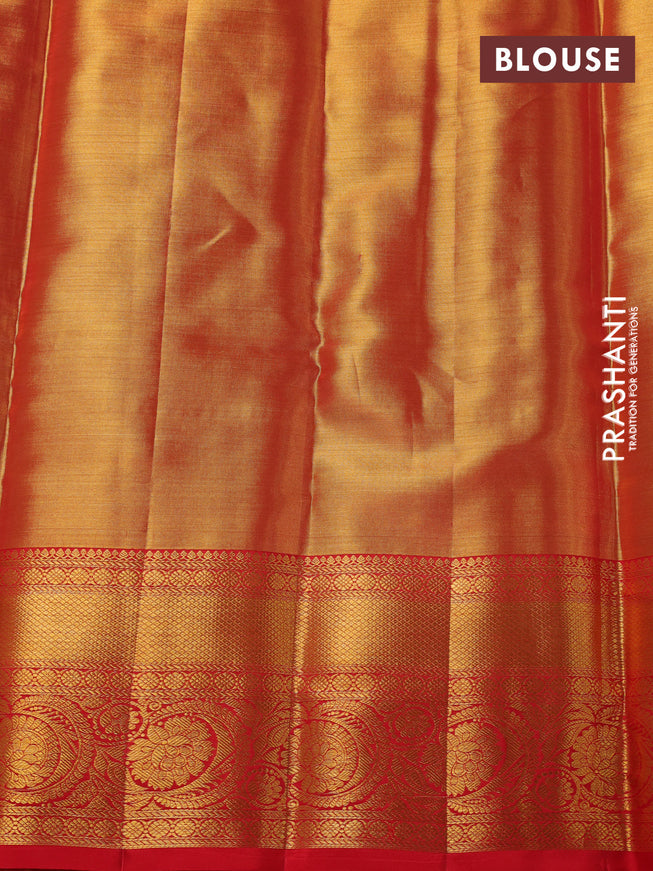 Pure kanchipuram tissue silk saree gold and red with allover zari woven brocade weaves and zari woven border