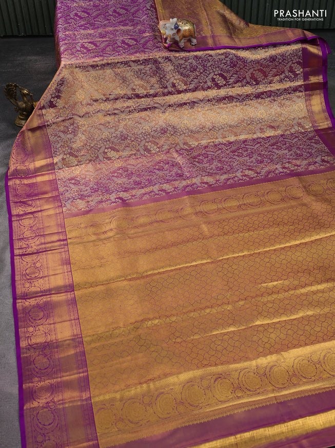 Pure kanchipuram tissue silk saree dual shade of purple with allover zari woven brocade weaves and zari woven border