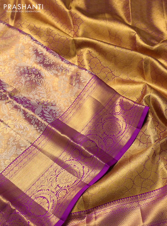 Pure kanchipuram tissue silk saree dual shade of purple with allover zari woven brocade weaves and zari woven border