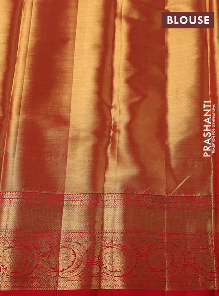 Pure kanchipuram tissue silk saree red shade with allover zari woven brocade weaves and zari woven border