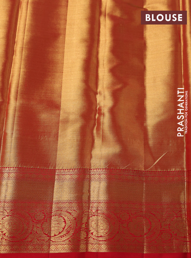 Pure kanchipuram tissue silk saree red shade with allover zari woven brocade weaves and zari woven border