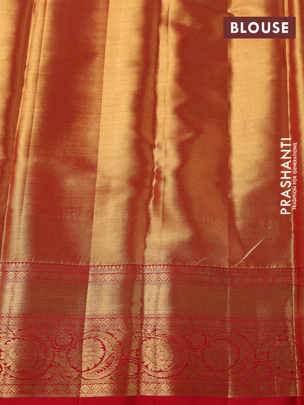 Pure kanchipuram tissue silk saree red shade with allover zari woven brocade weaves and zari woven border