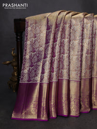 Pure kanchipuram tissue silk saree dual shade of gold and purple with allover zari woven brocade weaves and zari woven border