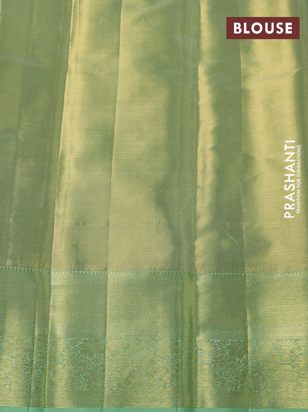 Pure kanchipuram tissue silk saree pista green with allover zari woven brocade weaves and zari woven border