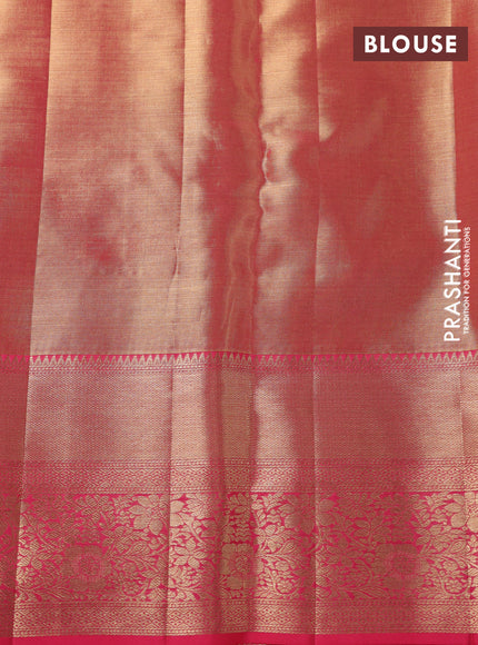 Pure kanchipuram tissue silk saree dual shade of peach pink with allover zari woven brocade weaves and zari woven border