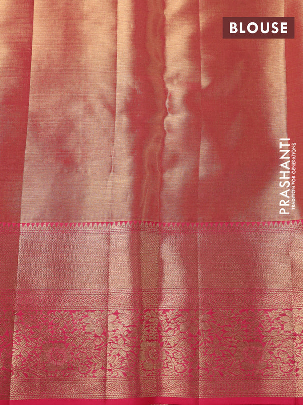 Pure kanchipuram tissue silk saree dual shade of peach pink with allover zari woven brocade weaves and zari woven border