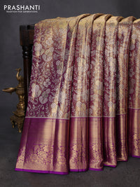 Pure kanchipuram tissue silk saree dual shade of gold and purple with allover zari woven brocade weaves and zari woven border