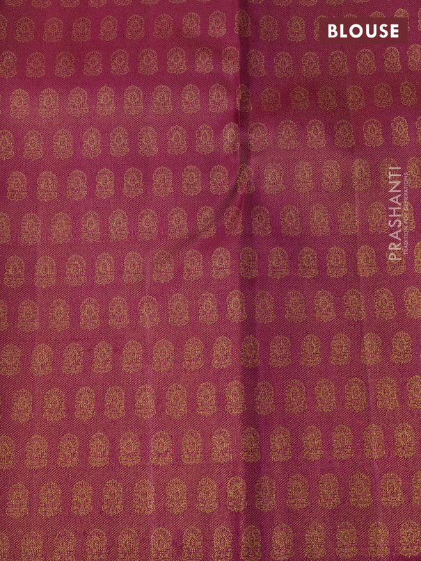 Pure kanchipuram tissue silk saree purple and green with allover zari woven brocade weaves and floral design zari woven border