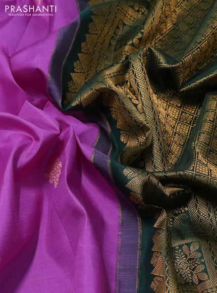 Pure kanchipuram silk saree lotus pink and bottle green with zari woven rangoli buttas and small zari woven border