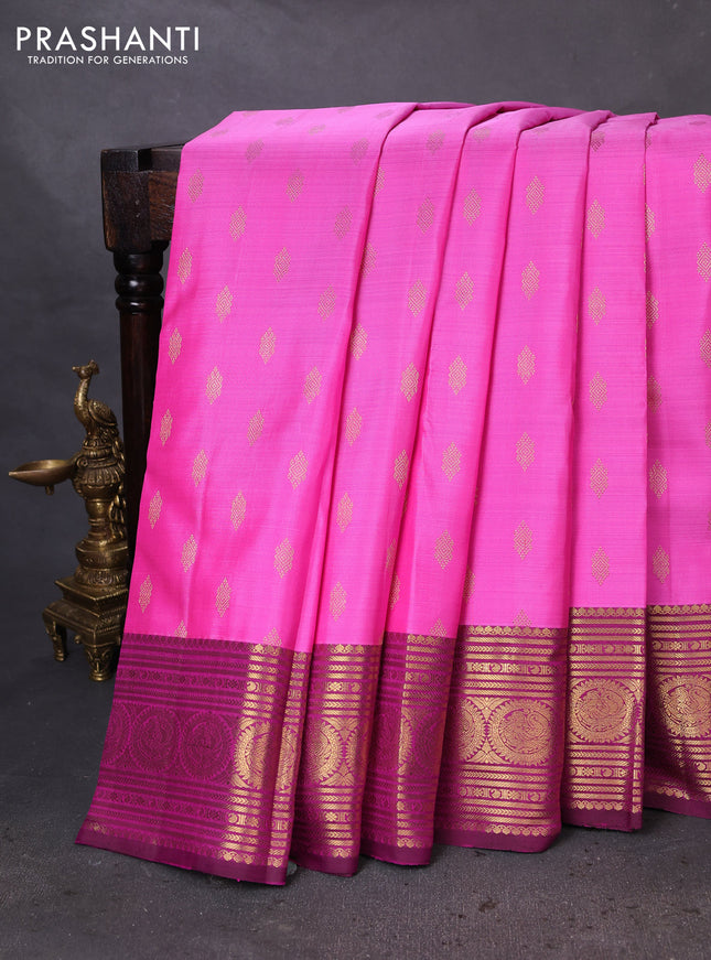 Pure kanchipuram silk saree pink and purple with zari woven buttas and rich zari woven border