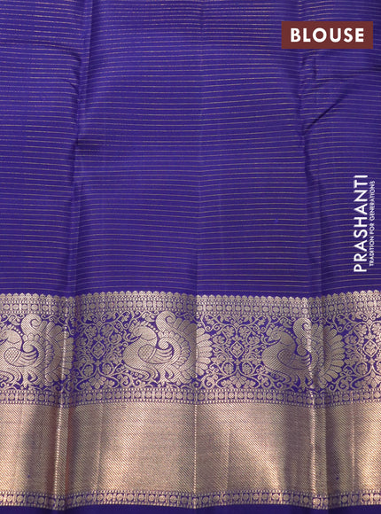 Pure kanchipuram silk saree blue and dark blue with allover zari strip & buttas and rich zari woven border