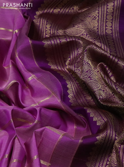 Pure kanchipuram silk saree lavender and purple with allover zari woven strip pattern and rich zari woven border