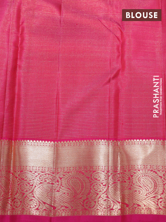 Pure kanchipuram silk saree green and pink with allover zari woven brocade weaves and rich zari woven border