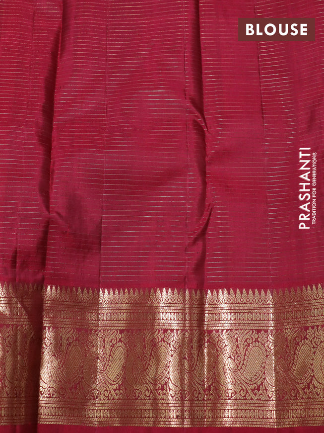 Pure kanchipuram silk saree green and maroon with allover zari checks & buttas and annam zari woven border