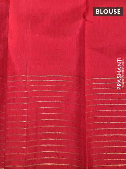 Pure kanchipuram silk saree mango yellow and red with zari woven buttas and zari woven checked pattern