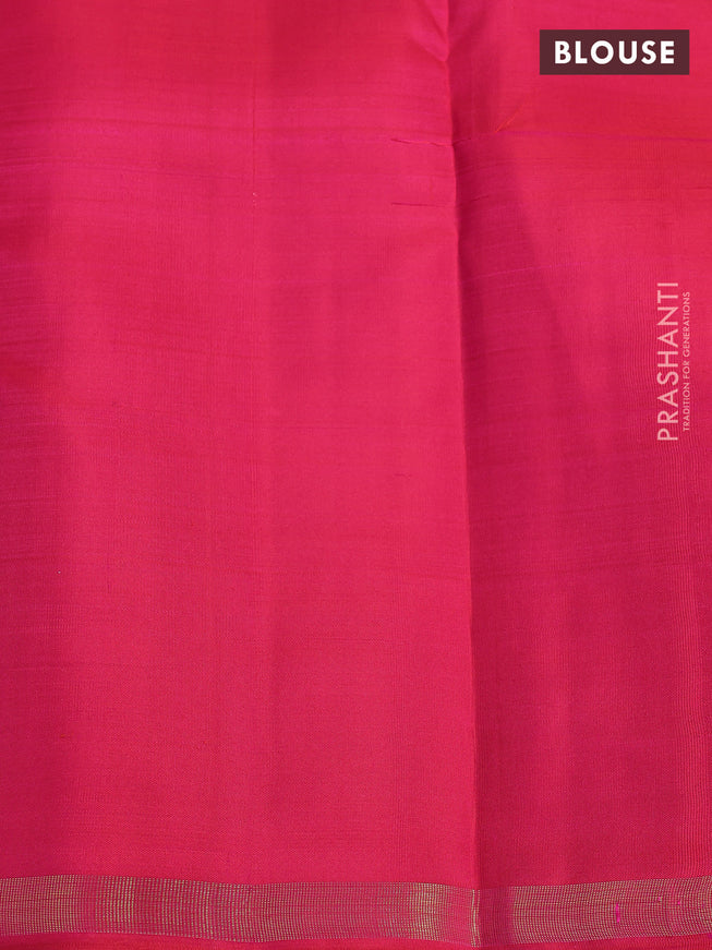 Pure kanchipuram silk saree pink with allover silver zari woven brocdae weaves and simple zari woven border