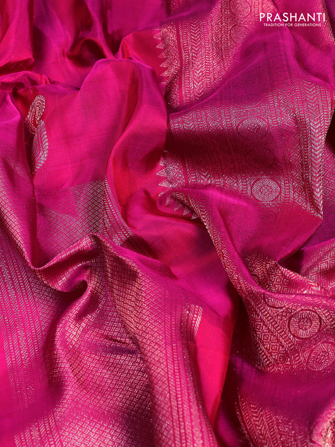 Pure kanchipuram silk saree pink and green with allover zari weaves & buttas in borderless style
