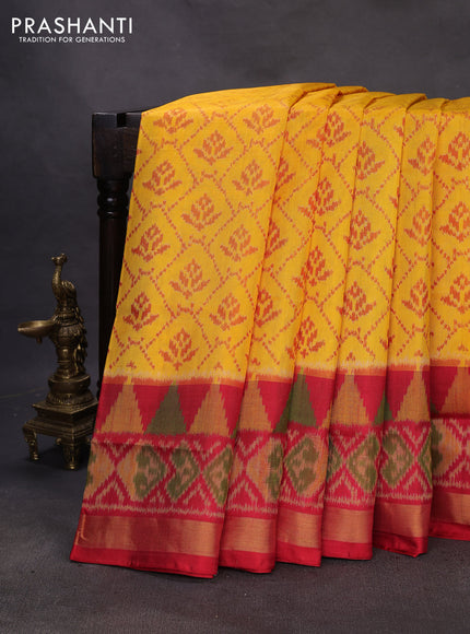 Rajkot patola silk saree yellow and red with allover ikat weaves and ikat woven border
