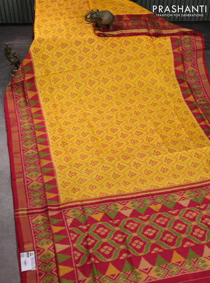 Rajkot patola silk saree yellow and red with allover ikat weaves and ikat woven border