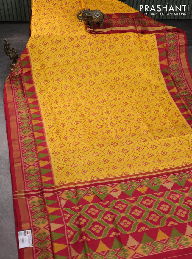 Rajkot patola silk saree yellow and red with allover ikat weaves and ikat woven border
