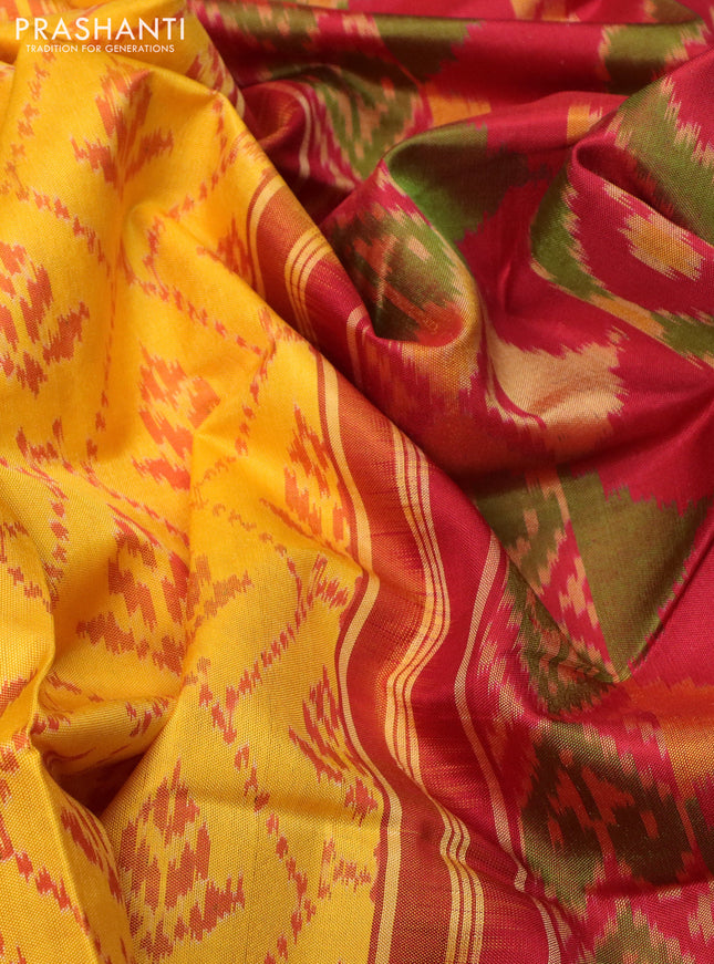 Rajkot patola silk saree yellow and red with allover ikat weaves and ikat woven border