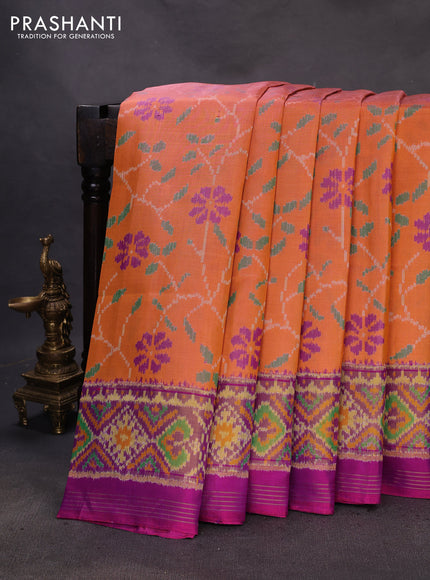 Rajkot patola silk saree orange and purple with allover ikat weaves and ikat woven border