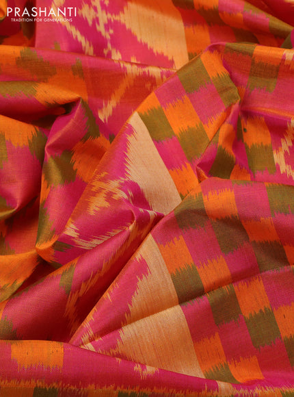 Rajkot patola silk saree dual shade of pinkish orange with allover ikat weaves and ikat woven zari border