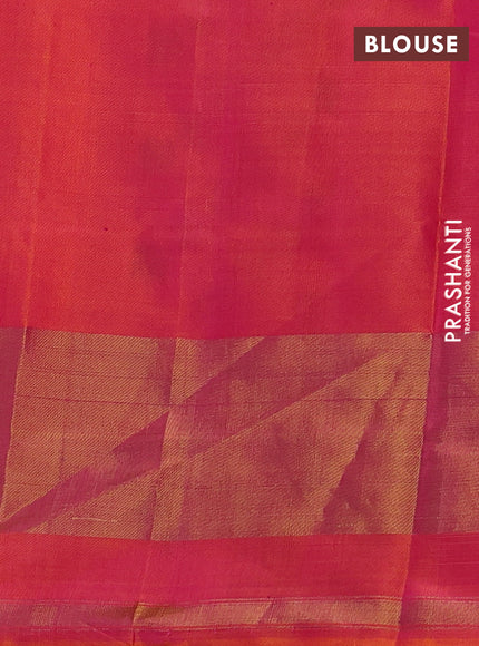 Rajkot patola silk saree dual shade of pinkish orange with allover ikat weaves and ikat woven zari border