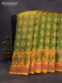 Rajkot patola silk saree green and yellow with allover ikat weaves and ikat woven zari border