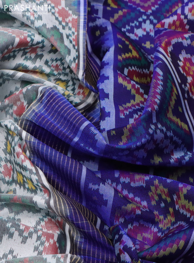 Rajkot patola silk saree blue with allover ikat weaves and ikat woven border