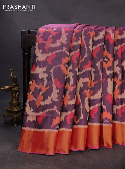 Rajkot patola silk saree mauve pink and pink with allover ikat weaves and zari woven border