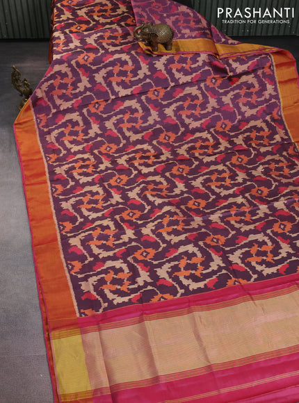 Rajkot patola silk saree mauve pink and pink with allover ikat weaves and zari woven border