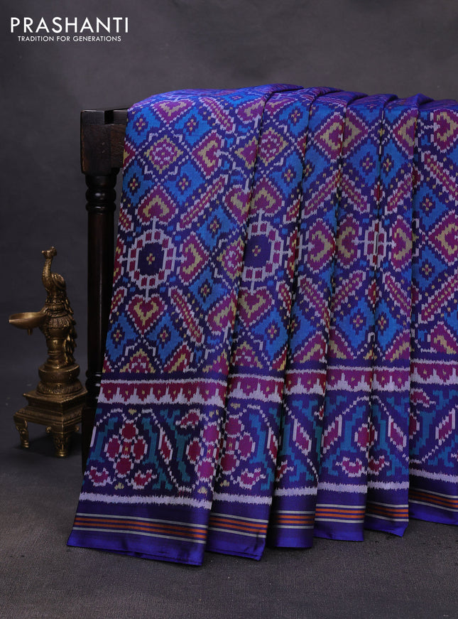 Rajkot patola silk saree blue with allover patola weaves and ikat woven border