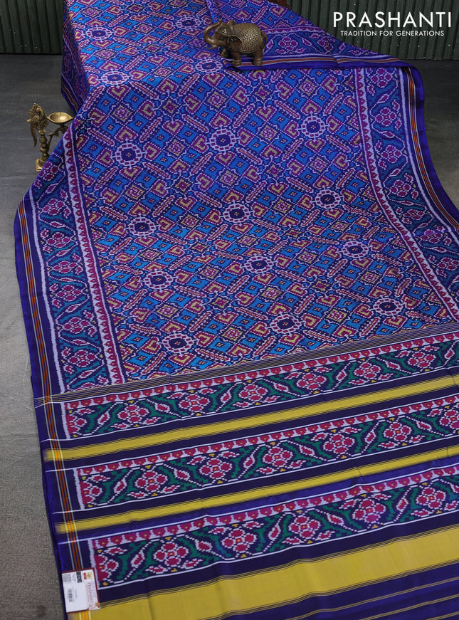 Rajkot patola silk saree blue with allover patola weaves and ikat woven border