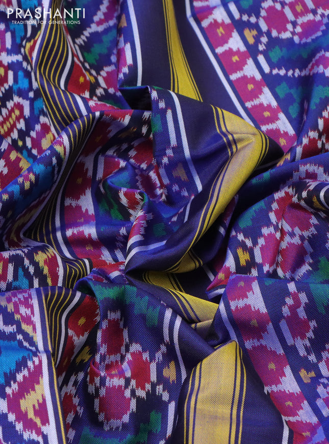 Rajkot patola silk saree blue with allover patola weaves and ikat woven border