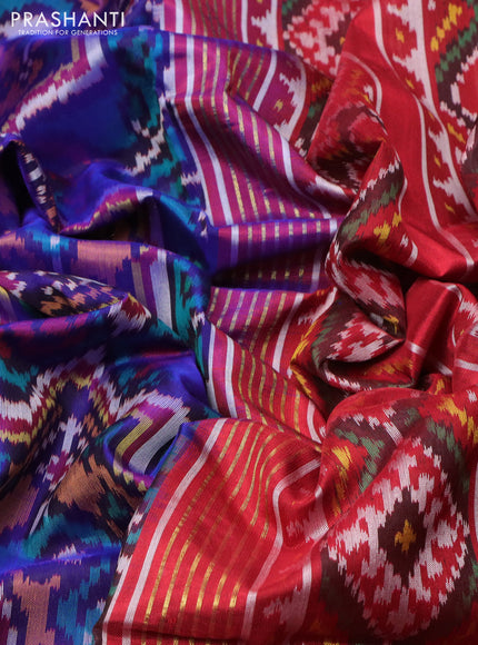 Rajkot patola silk saree blue and red with allover patola weaves and ikat woven zari border