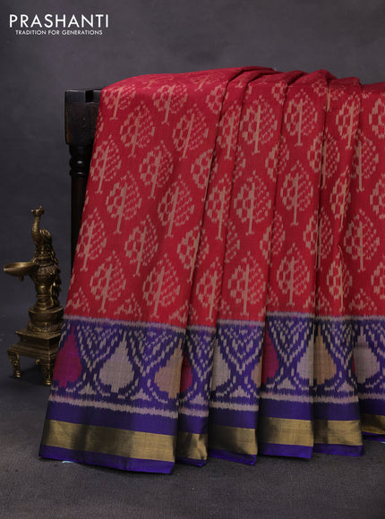 Rajkot patola silk saree maroon and blue with allover ikat butta weaves and ikat woven zari border