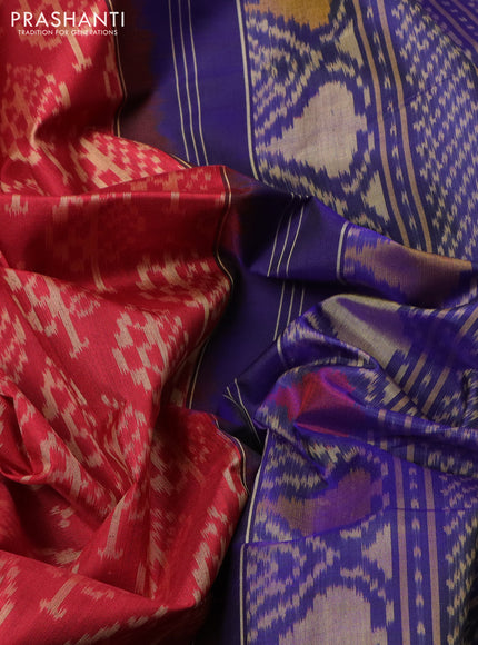Rajkot patola silk saree maroon and blue with allover ikat butta weaves and ikat woven zari border