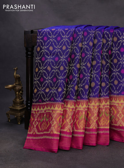 Rajkot patola silk saree blue and pink with allover patola weaves and ikat woven zari border