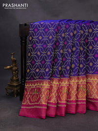Rajkot patola silk saree blue and pink with allover patola weaves and ikat woven zari border