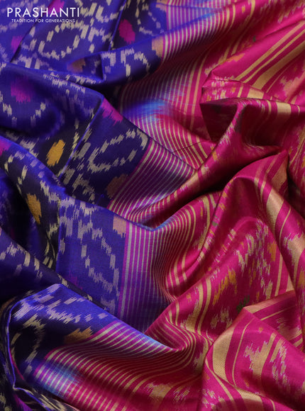 Rajkot patola silk saree blue and pink with allover patola weaves and ikat woven zari border