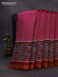 Rajkot patola silk saree pink shade and maroon with plain body and long ikat woven border