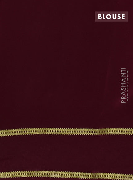 Pure mysore silk saree maroon with plain body and floral embroidery cut work border