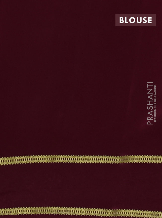 Pure mysore silk saree maroon with plain body and floral embroidery cut work border