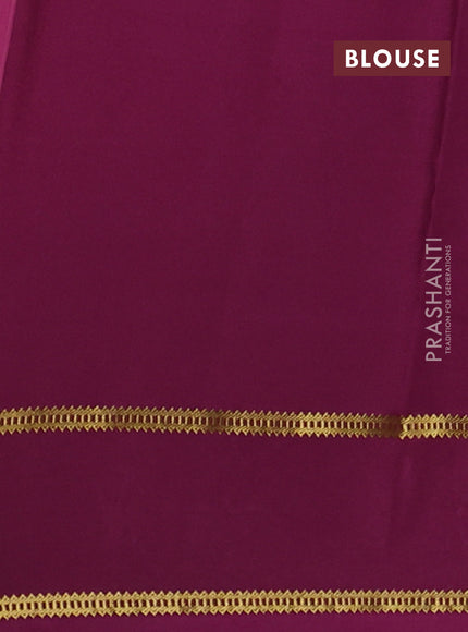 Pure mysore silk saree wine shade with plain body and floral embroidery cut work border